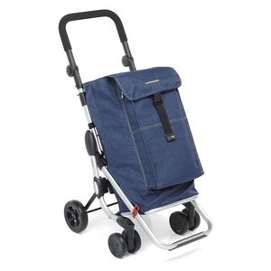 Carrito de compras Go Up de 38L, azul vaquero, con marco de aluminio y bolsa de poliéster, plegable para uso en supermercados. - Product Image 1