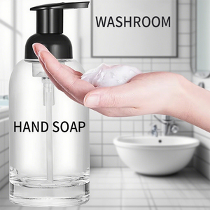 Flacon pompe en verre vide de 250 ml pour savon liquide moussant, shampoing réutilisable de luxe, savon pour les mains transparent, avec impression sérigraphique - Product Image 1