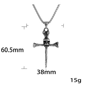 Stainless Steel <b>Cross</b> Skull Pendant For Men And Women Punk Retro Style Necklace Gift 231086 - Product Image 4