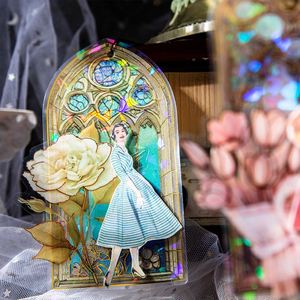 10pcs/pack Retro <b>Glass</b> Flower Window PET <b>Stickers</b> 6 Models for Journal & Home Decoration Gift - Product Image 3
