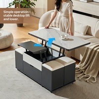 Table basse multifonctionnelle relevable 2-en-1 pliable pour petit appartement, mobile avec tabouret