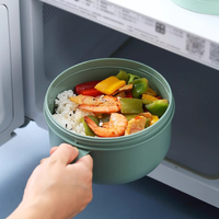 Lonchera Redonda de Gran Capacidad para Fideos Instantáneos, Apta para Alimentos, Ecológica, Hermética, Apta para Microondas, con Asa para Uso en la Cocina