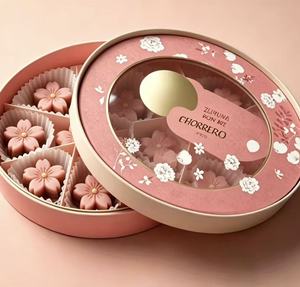 Custom Luxury Round Chocolate Gift Box with Window, Hard <b>Cardboard</b> Packaging with Lid for Gift Giving - Product Image 1
