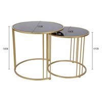 Ensemble de meubles de salon modernes de luxe en or, tables basses gigognes, tables d'appoint, tables à café, cadre en verre convertible, plateau en verre, design empilable