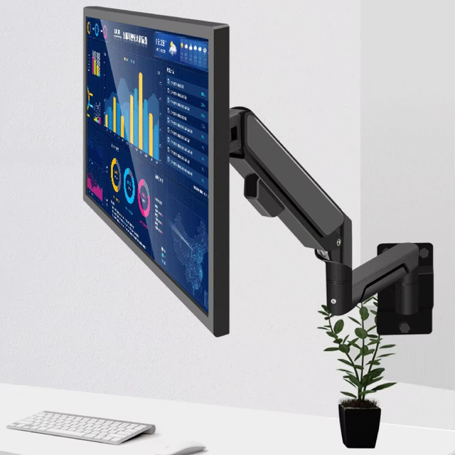Swelix W3B Black  Slat Wall Mount Single LCD Gas Arm Ergonomic Full Motion Monitor Mount for 10-36 Screen