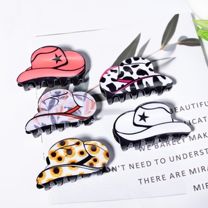 Fermaglio per capelli in acrilico con stampa leopardata retrò, stile western, per coda di cavallo, per donna, alla moda, con cappello da cowboy - Vendita all'ingrosso - Product Image 4