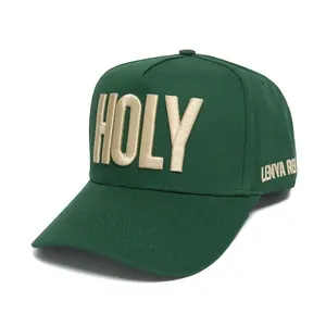Pemasok topi grosir topi bisbol katun warna hijau dapat disesuaikan logo topi 5-panel pria