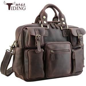 Bolso de viaje de cuero Crazy Horse para hombre Tiding, bolso de negocios de gran capacidad, color marrón oscuro 3062 - Product Image 2
