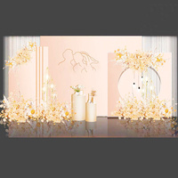 Backdrop Pernikahan Multi Panel Pink Putih dengan Lengkungan, Hiasan Bunga Artificial untuk Acara Pesta