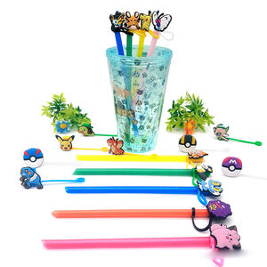 Newest Reusable Silicone Lovely Cartoon <strong>Pokemoned</strong> Drinking Straw Topper Wholesale Gengar Eevee Rubber Straw Charms Toppers - Product Image 3