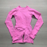Bodysuit olahraga lengan panjang tanpa punggung, slim fit, elastis, kontrol perut, jumpsuit yoga gym wanita
