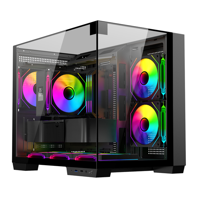 ESGAMING New Design Black Three Sides Tempered Glass Gaming Pc Case Preinstalled Mid Tower Dustproof Computer Cases & Towers