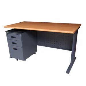 Table de bureau en métal gris au charbon de bois massif, avec socle mobile