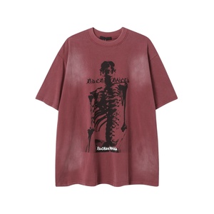 T-shirt à manches courtes pour homme, de haute qualité, style streetwear hip-hop, imprimé squelette sombre démoniaque, 100% coton lavé - Product Image 4