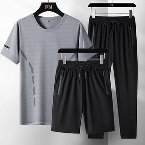 Ensemble de t-shirts à manches courtes pour hommes, personnalisés avec logo, ultra-fins, pour le sport et les loisirs, été, deux pièces avec shorts et pantalons - Product Image 5