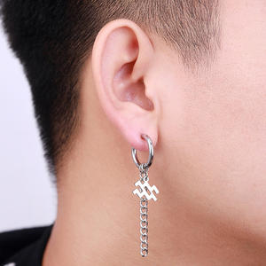 12 zodiac sgin earring stainless steel tassel <strong>horoscopes</strong> no pierced ear clip For women men hip hop jewelry - Product Image 3