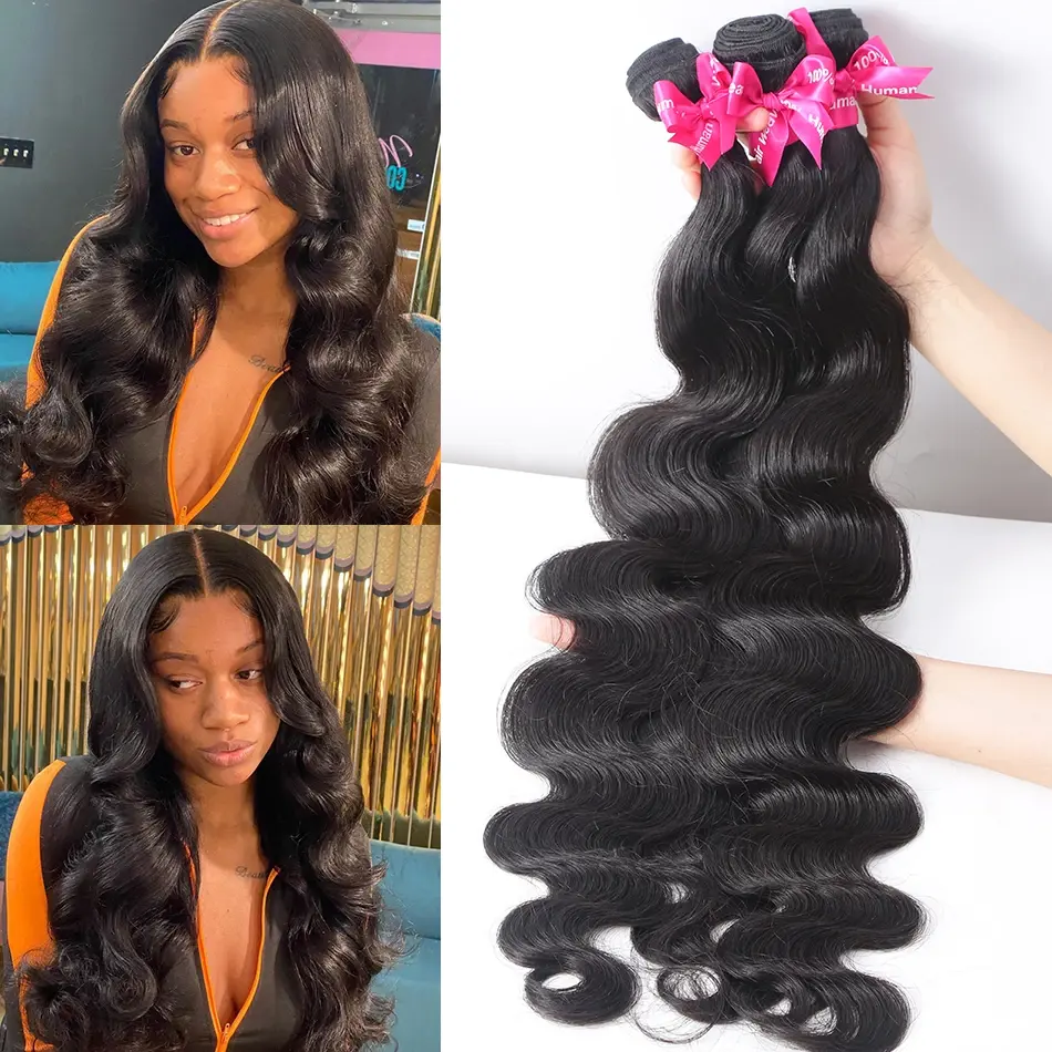 High Quality Brazilian Body Wave Hair Bundles Double Machine Weft Human Hair Bundles 30 32 Inch Remy Hair Weave Natural Color