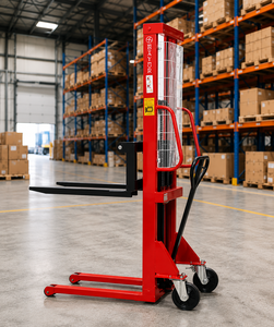 Nuevo Apilador Manual Hidráulico de Paletas BISON Modelo MHS1000-1.6 1000kg Rojo para Uso en Interiores con Ruedas de Goma - Product Image 1