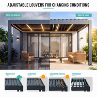 Pérgola de Aluminio con Techo de Láminas Bioclimáticas Motorizadas, Estructura de Protección Solar y Resistente a la Lluvia, para Jardín, de Pared o Independiente