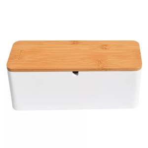 Caja de gestión de cables de bambú grande, organizador de tira de alimentación rectangular con técnicas talladas para almacenamiento de kit médico para ocultar cables en el hogar - Product Image 1