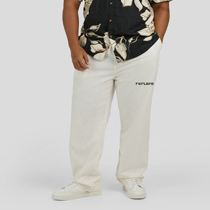 Pantalon décontracté d'été pour homme grande taille en mélange de lin, taille élastique avec cordon de serrage, coupe décontractée, jambe droite - Product Image 4