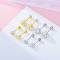 2022 Europe états-unis meilleur vendeur Style mignon 925 argent Flash diamant boule boucles d'oreilles vis fleur boule à la mode tentation
