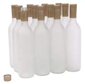 750ml Glass Bordeaux Wine Bottles with Twist-N-Seal Capsules - Case of 12 (Frosted)