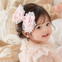 Joli Bandeau Nœud en Dentelle pour Enfants avec Pompons de Perles et Épingle à Cheveux en Voile, Mignon Cadeau de Fête, Accessoire Capillaire