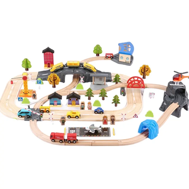 Ensemble de voies ferrées éducatives Ensemble de voies ferrées de luxe Jeu de chemin de fer en bois pour enfant