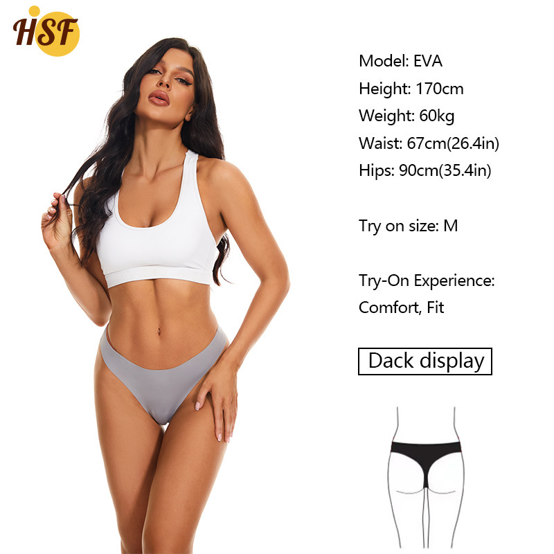 YCH Stock Customized LOGO Ice Silk Low-Rise Seamless Women's Thong Pure Color Eco-Friendly Breathable Polyamide Crotch Bikini