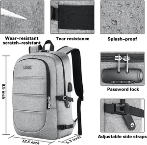 Mochila impermeable antirrobo de alta calidad para portátil, puerto de carga USB, cierre de cremallera, forro de poliéster para viajes, Escuela de Negocios - Product Image 6
