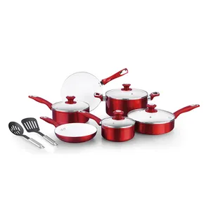 Eco-friendly Forged Round Cook Ware Set Non Stick Cookware Set Kitchen Cook Aluminum Alloy Nonstick Coatig Tempered Glass Lid