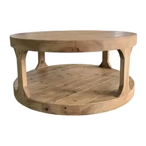 Meubles de salon de ferme scandinave Meubles Table basse ronde en bois de chêne HL387