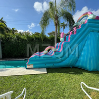 Toboggan aquatique géant commercial arc-en-ciel, toboggan aquatique gonflable pas cher pour adultes avec piscine