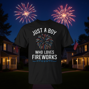 T-shirt Just A Boy Who Loves Fireworks, design patriotique pour hommes et enfants, vêtements de célébration du 4 juillet - Product Image 3