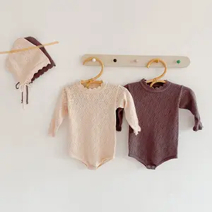 Katoenen Romper Baby Unisex Babykleding Romper Vierkant Gebreide Wollen Onderjas Jumpsuit Met Scheet Bedekt Jasje Met Hoed