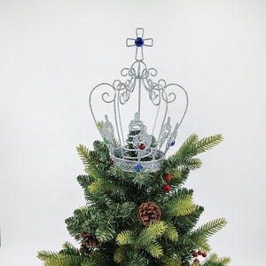 Decorazione Natalizia per Albero a Forma di Corona in Ferro e Gioielli, Oro/Argento, 10 Pollici, Artigianato Fatto a Mano, Vendita all'Ingrosso - Product Image 2