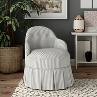 Fauteuil de salon vintage français de luxe à rayures bleues, style campagnard américain, en tissu