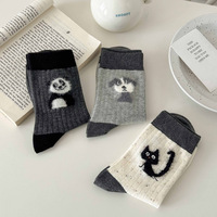 Chaussettes mignonnes à motif d'animaux de dessin animé, chaussettes mi-mollet 3D panda pour femmes, automne et hiver, chaussettes grises