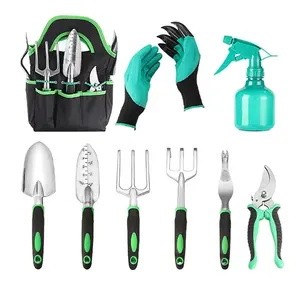 Set peralatan tangan taman wanita, peralatan taman berkebun aluminium Aloi Multi 9 buah dengan tas