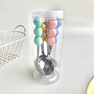 Cuchara creativa de acero inoxidable para dulces con cuentas coloridas para niños, juego de 3 piezas, cuerpo recto, utensilios de color sólido - Product Image 1