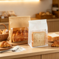 Sachet Doypack en papier kraft avec fermeture à lien métallique et fenêtre transparente pour l'emballage de pain, de toasts, de biscuits, de pâtisseries et de produits de boulangerie
