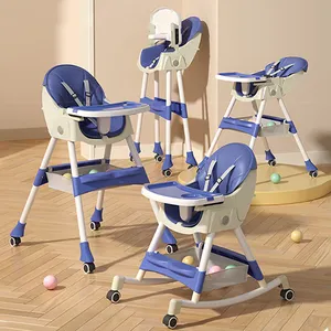 OEM Customized Logo Foldable Plastic Backrest Adjustable Safety Rocking Feeding Baby High Chair For Dining With Wheel