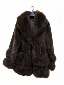 Cappotto da Donna in Finta Pelliccia di <span class=keywords><strong>Visone</strong></span> e Volpe <span class=keywords><strong>con</strong></span> Colletto a V e Cintura, Giacca Invernale Spessa e Calda a Maniche Lunghe - Product Image 4