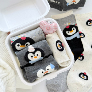 Penguin Crew <b>Socks</b> For Women Mid Calf Soft Flocked Cartoon Anime Style Breathable Keep Warm Youth Autumn <b>Winter</b> - Product Image 2