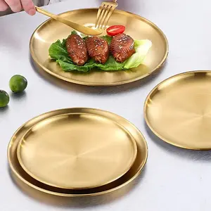 Korean BBQ supplier dishes & plates 18cm 20cm camping metal dinner charger dishes plates with handle