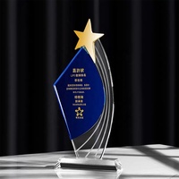 Trophée en verre K9 avec étoile métallique personnalisée, design classique, récompense en cristal, logo gravé au laser sur plaque personnalisée, cadeau promotionnel