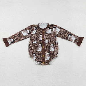 Weihnachtliches Kuh-Weihnachtsmann-Motiv Mädchen 2-teiliges Pyjama-Set Langarm mit Rüschendetail Kinder Boutique Nachtwäsche - Product Image 2