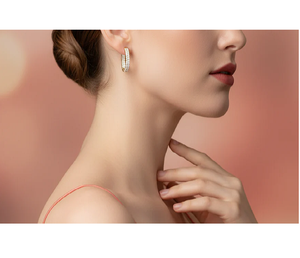 ต่างหูห่วงเพชรแบบคลาสสิกสองแถวสำหรับผู้หญิง เครื่องประดับมันวาวมีสไตล์สำหรับของขวัญวันเกิด วันครบรอบ หรือโอกาสพิเศษ - Product Image 6