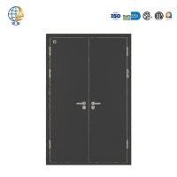 Porte coupe-feu contemporaine en acier à double battant, compatible avec lecteur de carte et verrou électrique, prête pour le contrôle d'accès